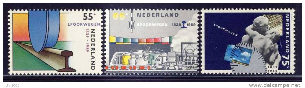 Niederlande / Netherlands 1989 : Mi 1366/1368 *** - 150 Jahre Eisenbahn / 150 Yrs. Railroad - Neufs