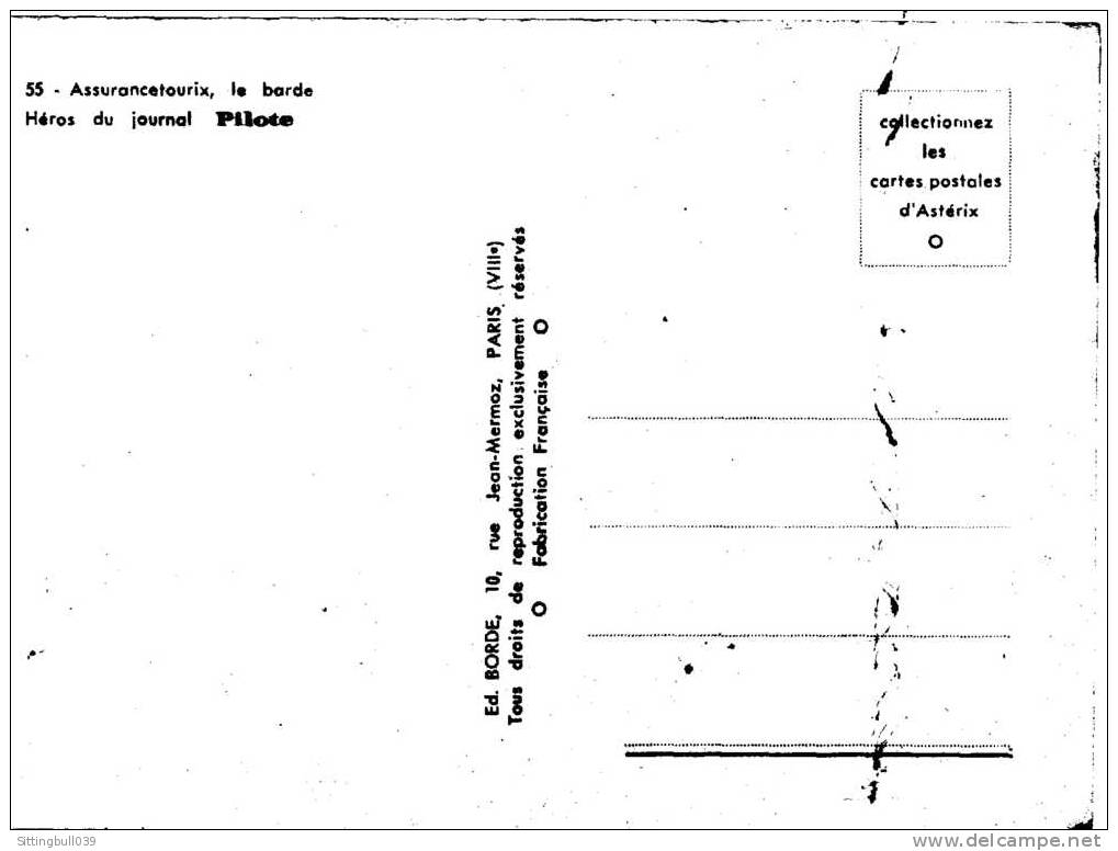 ASTERIX. RARE CARTE DES ED. BORDE. N° 55 ASSURANCETOURIX, LE BARDE. HEROS DU JOURNAL PILOTE. SD (années 60) - Astérix