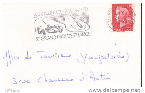 1969   France  63 Clermont Fd   Course Auto Corsa Auto Racing  Sur Lettre - Automobile