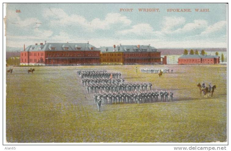 Fort Wright Military Post Base Spokane WA 1910 Vintage Postcard, Infantry Soldiers March, Barracks - Spokane