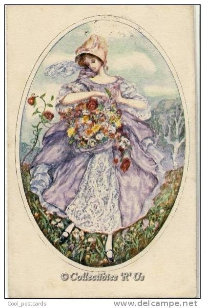 HANNES PETERSEN Fancy Dressed Beautiful Woman With Basket Full Of Flowers - Petersen, Hannes