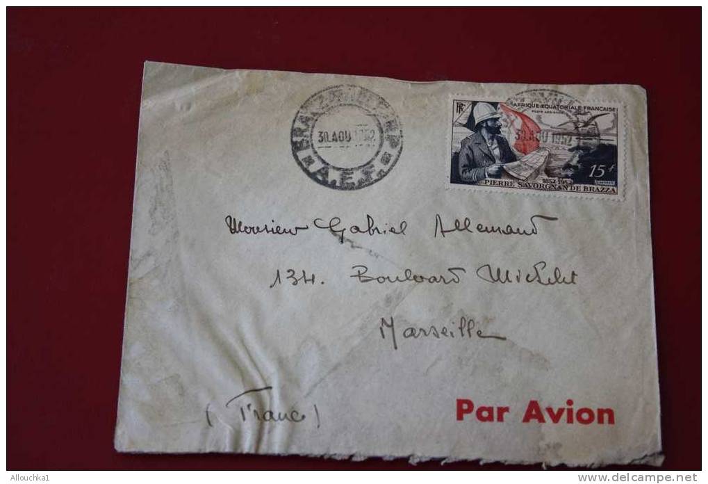 1952 AFRIQUE EQUATORIALE FRANCAISE BRAZAVILLE AU CONGO EX COLONIE FRANCAISE P/ G.ALLEMAND BD MICHELET à MARSEILLE 13008 - Other & Unclassified