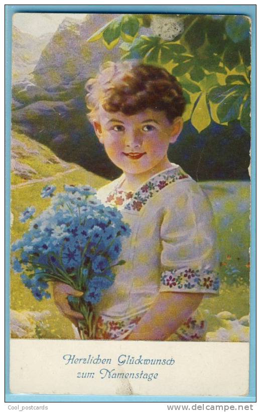 KNOEFEL, LUDWIG Children Sweet Little Boy  With Bunch Of Cornflowers, Novolito - Knoefel, Ludwig