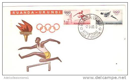 28410)lettera F.d.c  Ruanda Olimpiadi 1960 Con 1.50f+ 50c + Annullo - Covers & Documents