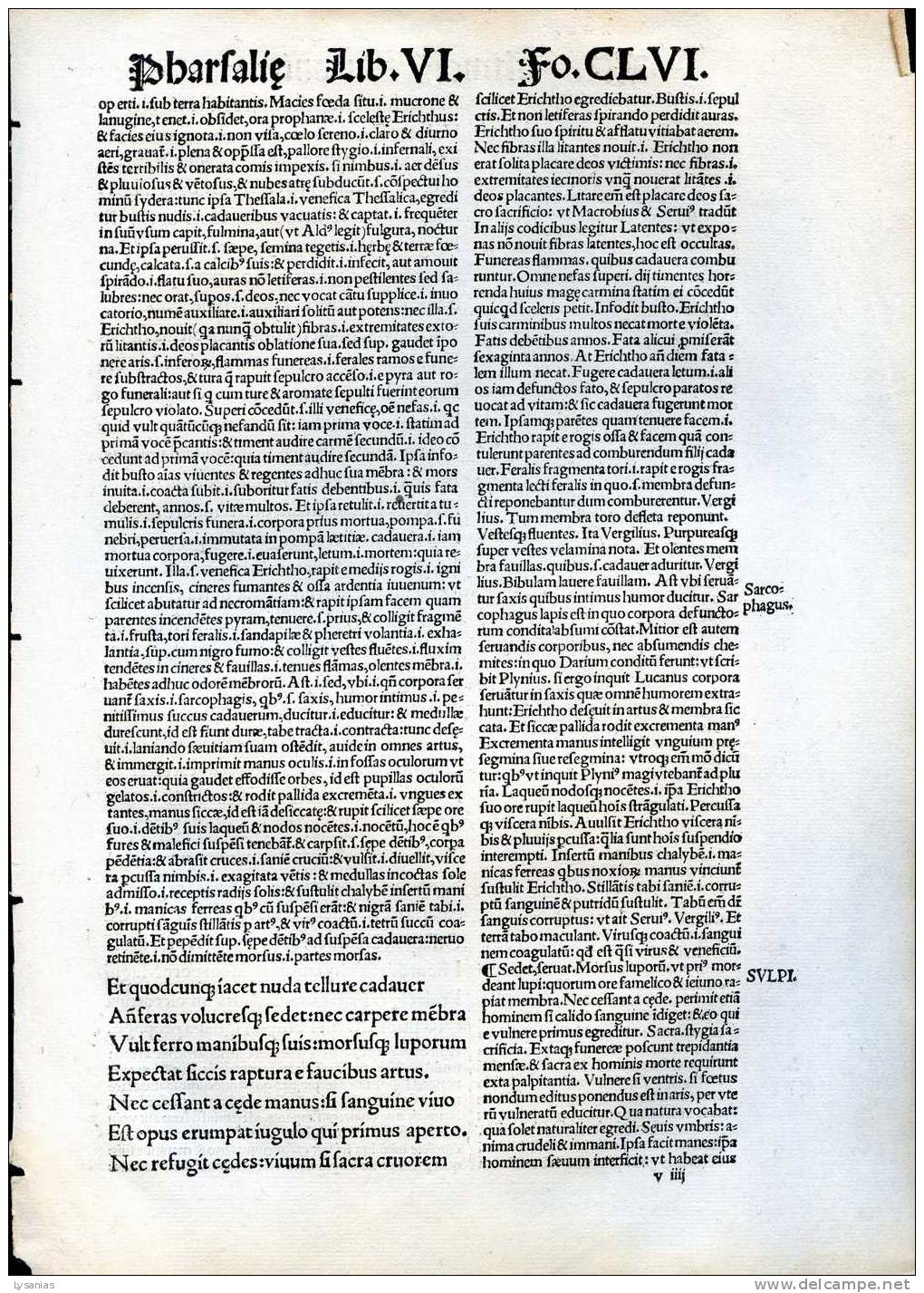 Page In Folio De La Pharsale De Lucain 1512 - Libri Vecchi E Da Collezione