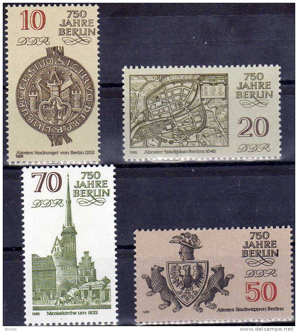 Gedenkblatt 1986 Jubiläum 750 Jahre Berlin 3023/6, Block 84 ** Plus GBl.298/4 SST 16€ Architectur Set From Germany - 1. Tag - FDC (Ersttagblätter)