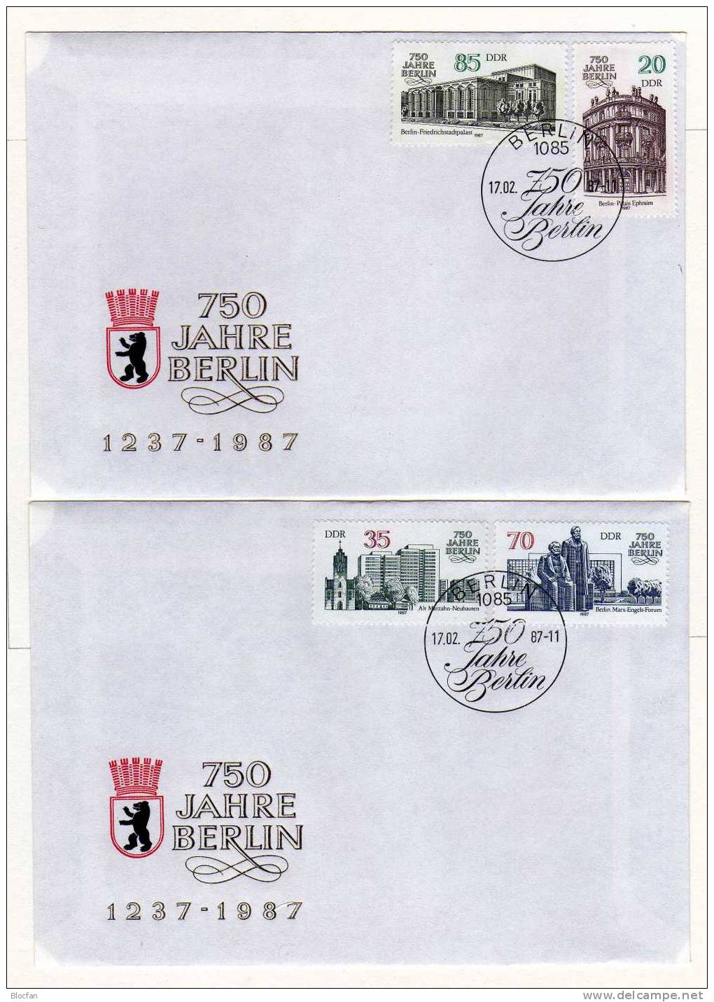 Gedenkblatt 750 Jahre Berlin 1987 DDR 3071/8 O Plus GBl.298/6 SST 16€ Architectur Palais Ephraim Document Of Germany - 1e Jour – FDC (feuillets)