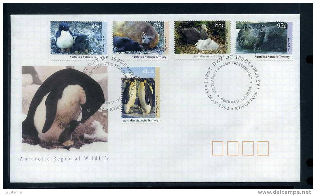 AAT 1992 Wildlife, Penguins FDC - Pinguïns & Vetganzen