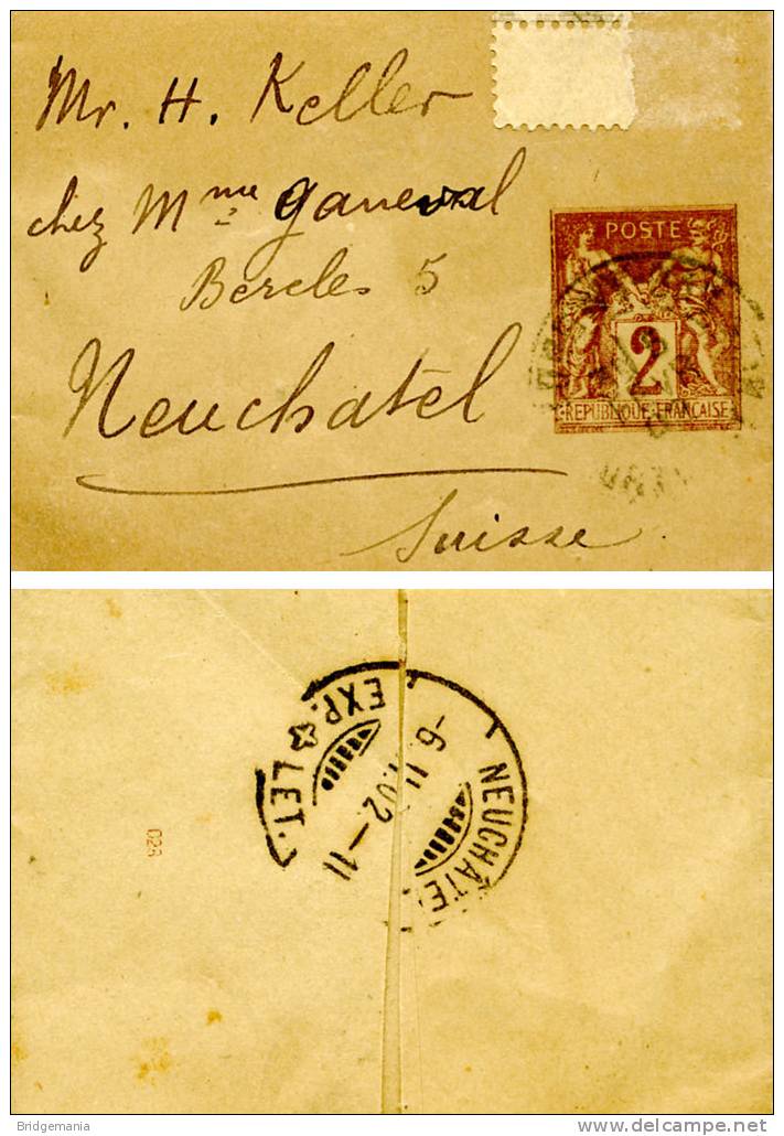 AA58 -BANDE POUR JOURNAUX 3 Nov 1902 Vers La Suisse Neuchatel Cent.2 - Bandas Para Periodicos