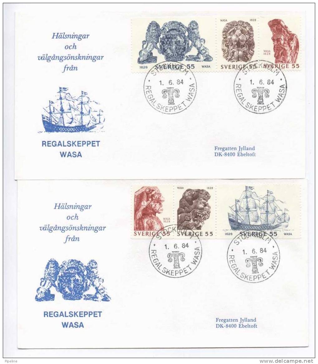 Sweden Cover WASA Honors The Danish Frigate JYLLAND With Complete Set Wasa On 2 Covers 1-6-1984 - Briefe U. Dokumente