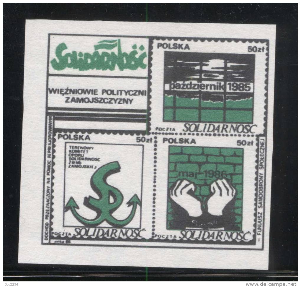 POLAND SOLIDARNOSC (FUNDUSZ SAMOOBRONY SPOLECZNEJ) 1986 POLITICAL PRISONERS ZAMOSC REGION MS SMALL  (SOLID0128/0815) - Vignettes Solidarnosc