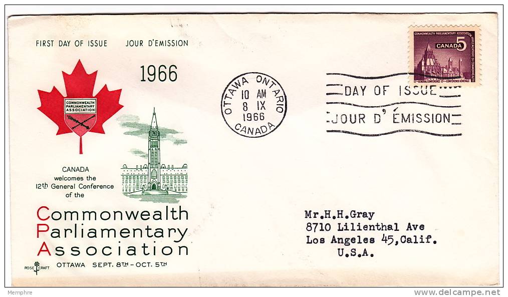 1966 1Association Parlementaire Du Commonwealth  Sc 450  Rosecraft Cachet - 1961-1970