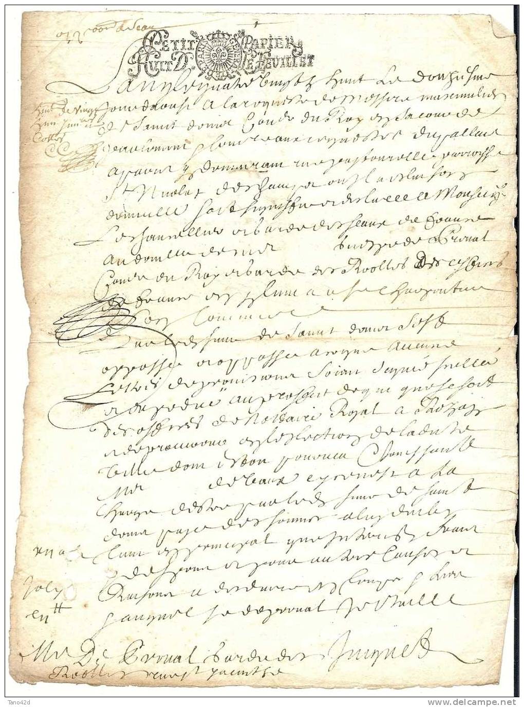 REF LBR20 - FRANCE  FIN XVII° - TIMBRE DE DIMENSION "GENERALITE DE PARIS PETIT PAPIER HUIT D. LE FEUILLET" - Seals Of Generality