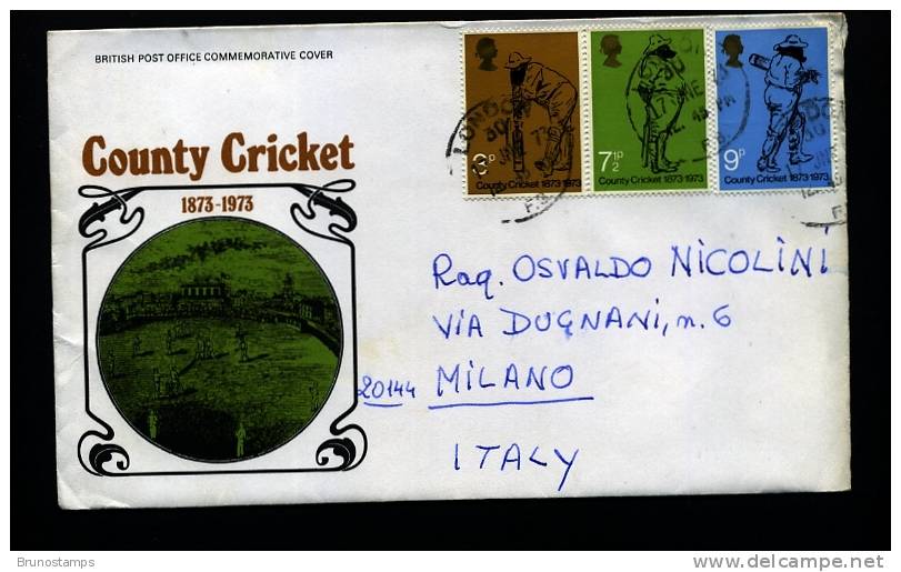 GREAT BRITAIN - 1973  COUNTY CRICKET SET  ON COVER - 1991-2000 Dezimalausgaben