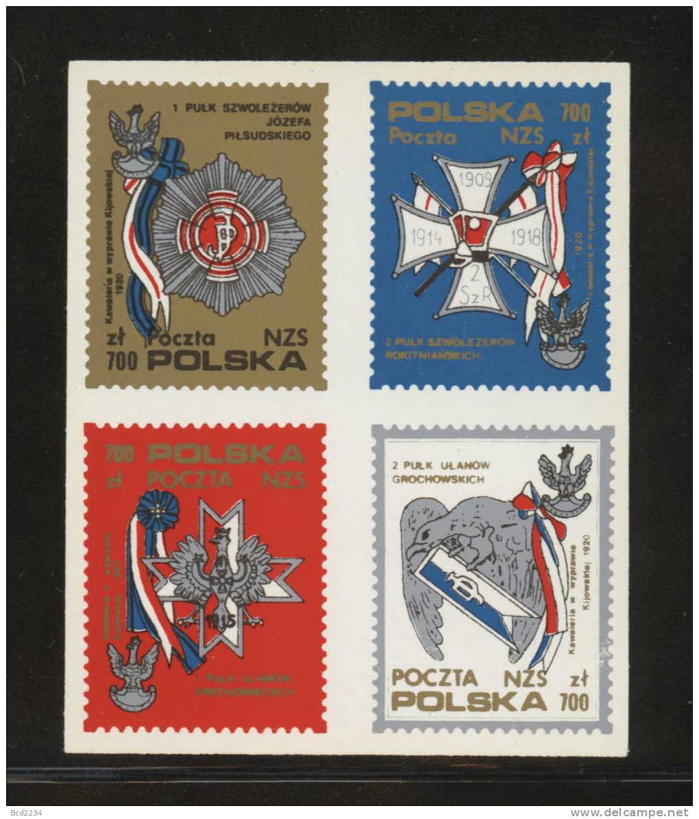 POLAND SOLIDARITY SOLIDARNOSC (POCZTA NZS) BATTALION BADGES BLOCK OF 4 (SOLID0081/0880) - Vignettes Solidarnosc