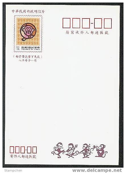 Pre-stamp Postal Cards Of 1991 Chinese New Year Zodiac - Monkey 1992 - Monkeys