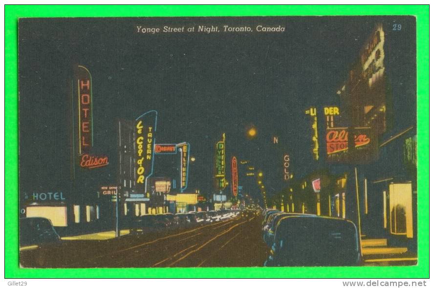 TORONTO, ONTARIO - YONGE STREET AT NIGHT - ANIMATED WITH OLD CARS - PUB. BY ROYAL SPECIALTY SALES - - Toronto