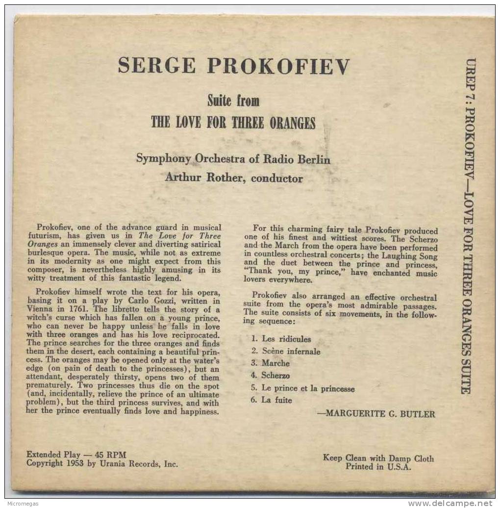 45T Prokofiev : L'Amour Des Trois Oranges, Suite - Klassik