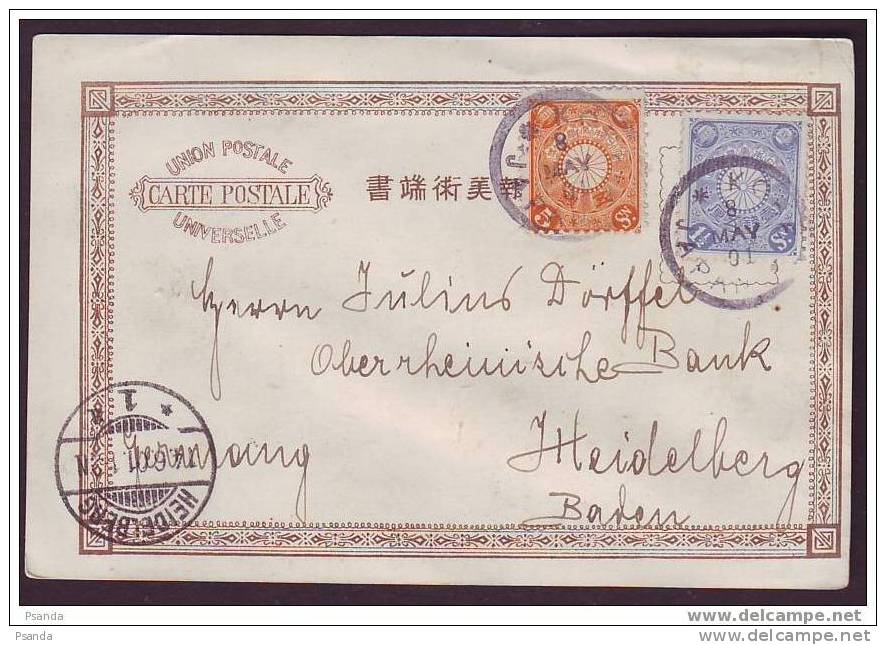 1901 - Kobe To Heidelberg, Old Japan Card - Oblitérés