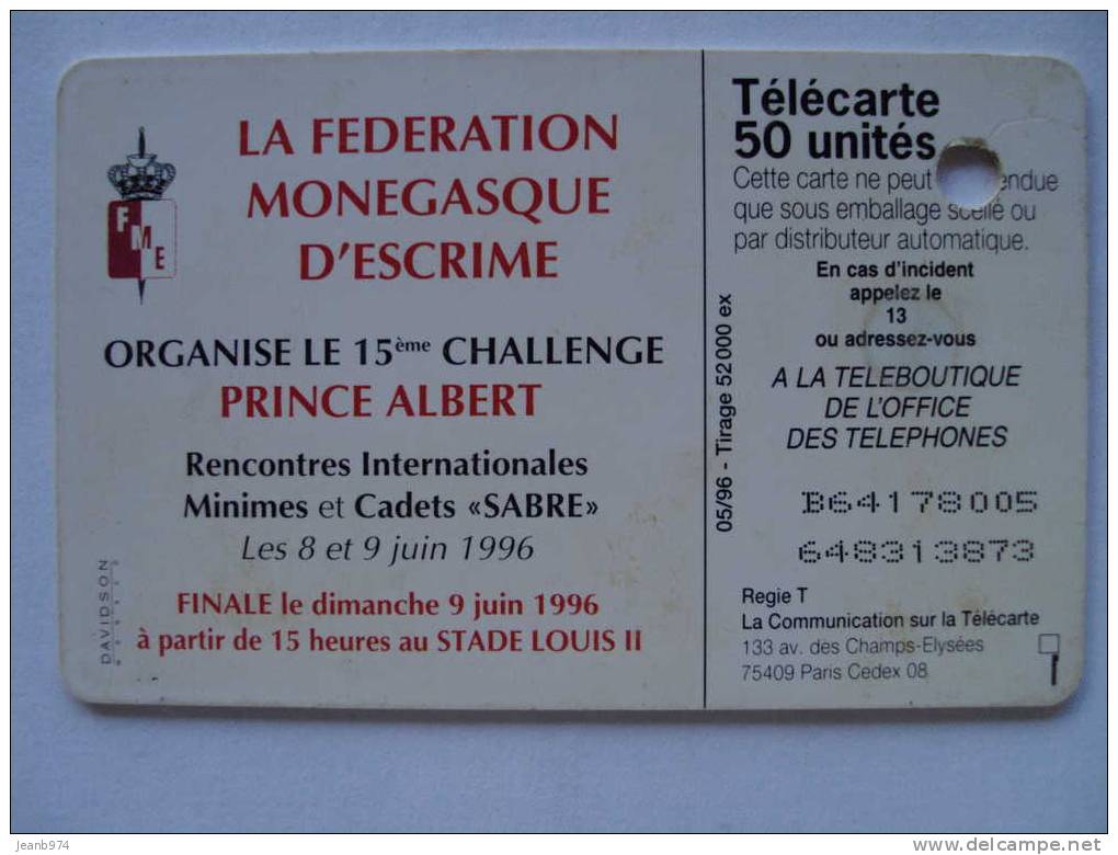 MF40 MONACO ESCRIME XV ème CHALLENGE PRINCE ALBERT No Verso 4178OO5 Une Perforation - Monaco