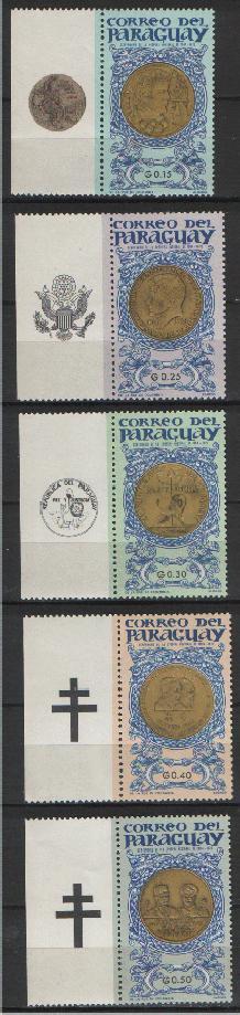 PARAGUAY - 1965 - MONNAIS ET MEDAILLES DIVERS YT 780/784 ** - Kennedy (John F.)