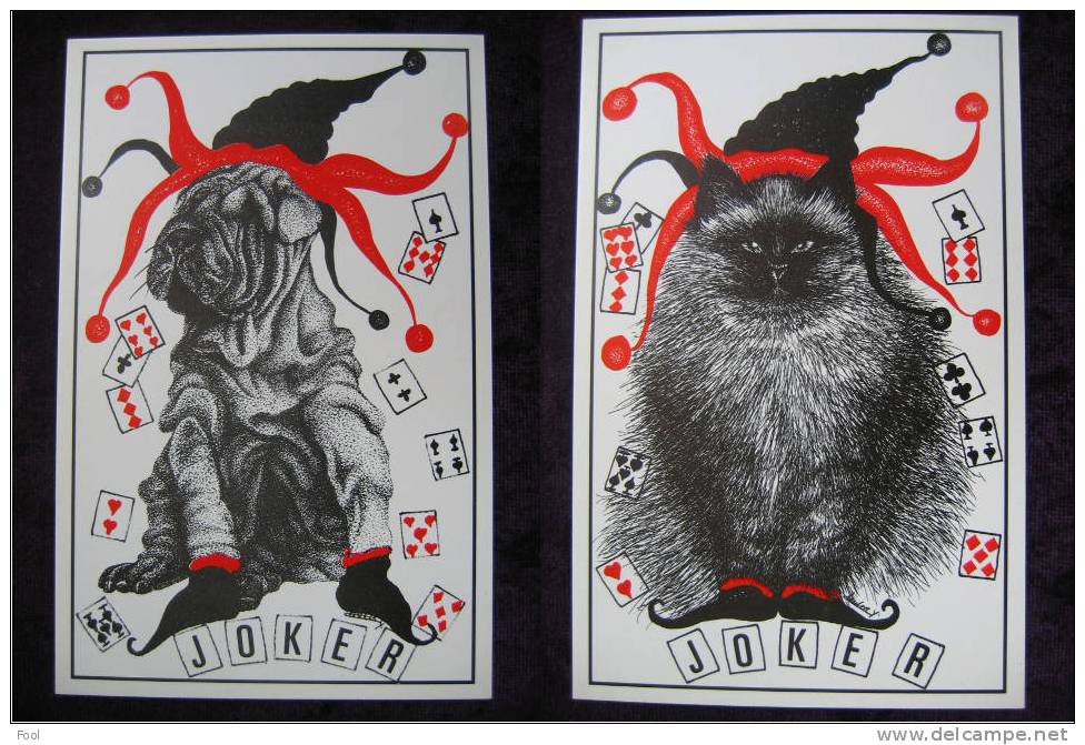 6 Playing Cards Animals Joker Ace ORIGINAL Print Dog Cat Chien Chat Singe Buffle Hibou Abeille - Speelkaarten