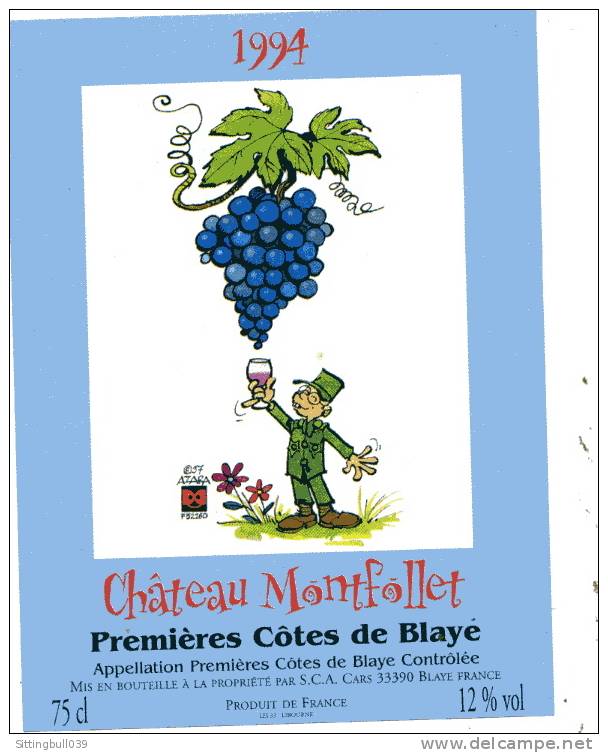 AZARA JO-EL. DESSIN INEDIT POUR UNE ETIQUETTE DE VIN. 1997. CHÂTEAU MONTFOLLET. PREMIÈRES CÔTES DE BLAYE. - Objets Publicitaires