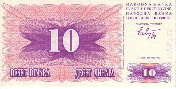 BOSNIE HERZEGOVINE   10 Dinara   Daté Du 01-07-1992   Pick 10a    ***** BILLET  NEUF ***** - Bosnië En Herzegovina