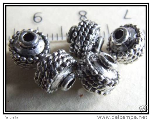 10 Perles En Argent Du Tibet Env. 7x7,5mm - Perlen