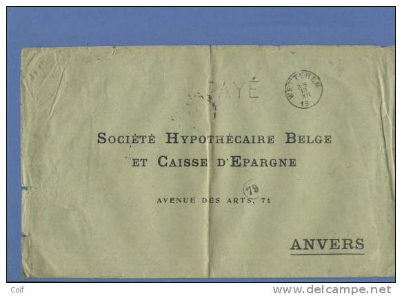 Brief Met Cirkelstempel WETTEREN (19 Links) ! Met Stempel PAYE !! - Noodstempels (1919)