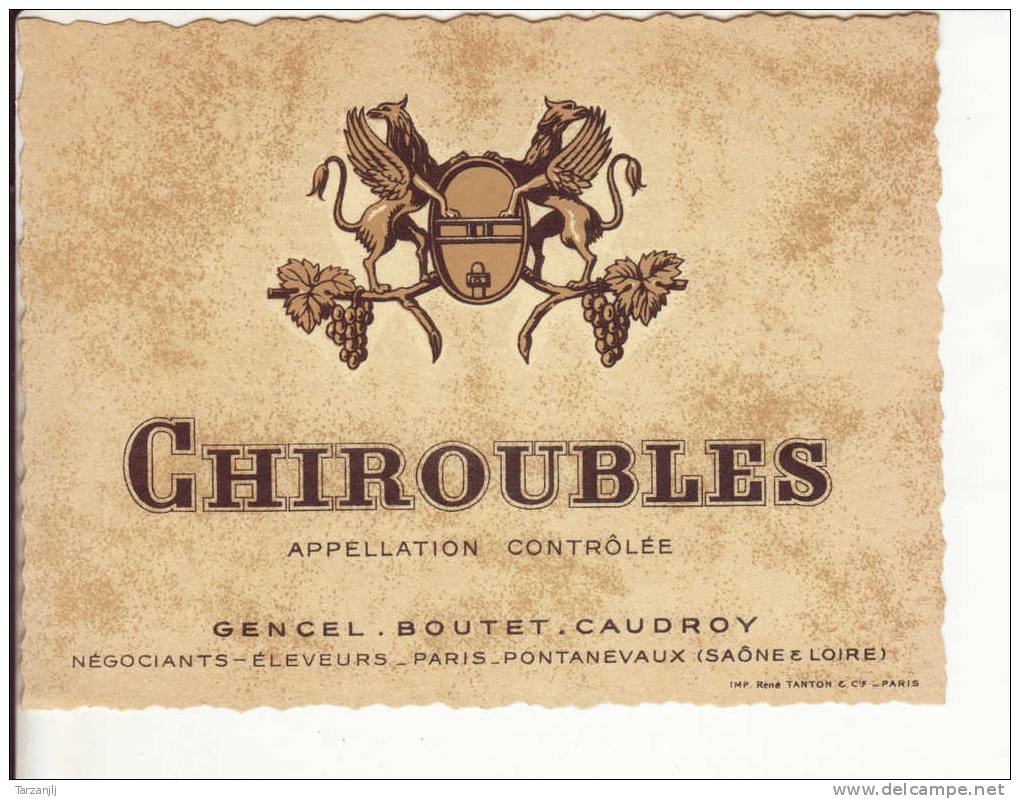 Etiquette De Vin Chiroubles Appellation Controlée - Paris - Pontanevaux (Saône Et Loire) - Beaujolais