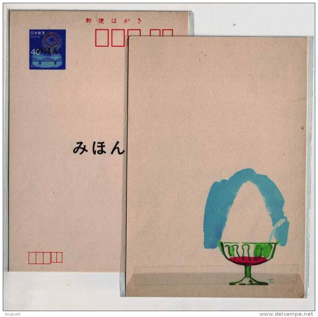 Cold Drink,Japan 1985 Season Greeting Fireworks & Bridge Mihon Overprint Specimen Postal Stationery Card - Autres & Non Classés