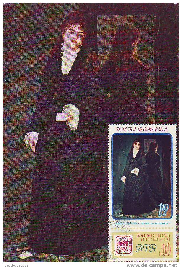 M203 Cartes Maximum Maxi Card Romania Impressionisme Hentia Sava Famme Avec Lettre Woman With Letter - Impressionismus