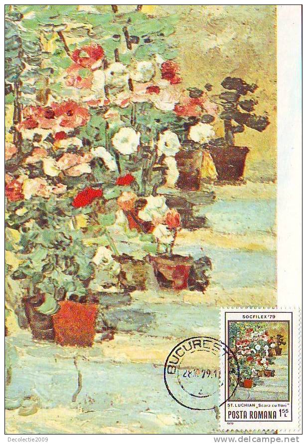 M219 Cartes Maximum Maxi Card Romania Impressionisme Stefan Luchian L Escalier Aux Fleurs - Impressionismus