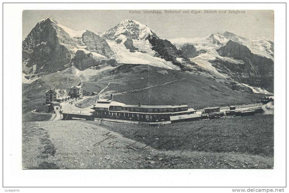 OLD FOREIGN 2820 - SUISSE SWISS SWITZERLAND - KLINE SCHEIDEGG, BAHNHOF MIT EIGER, MONCH UND JUNGFRAU TRAIN - Egg