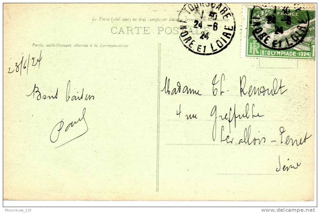 France - Timbre N°183 - Jeux Olympiques De Paris 1924 - Belle Oblitération De Tours Gare Sur Carte Postale Du 24/06/1924 - Sommer 1924: Paris