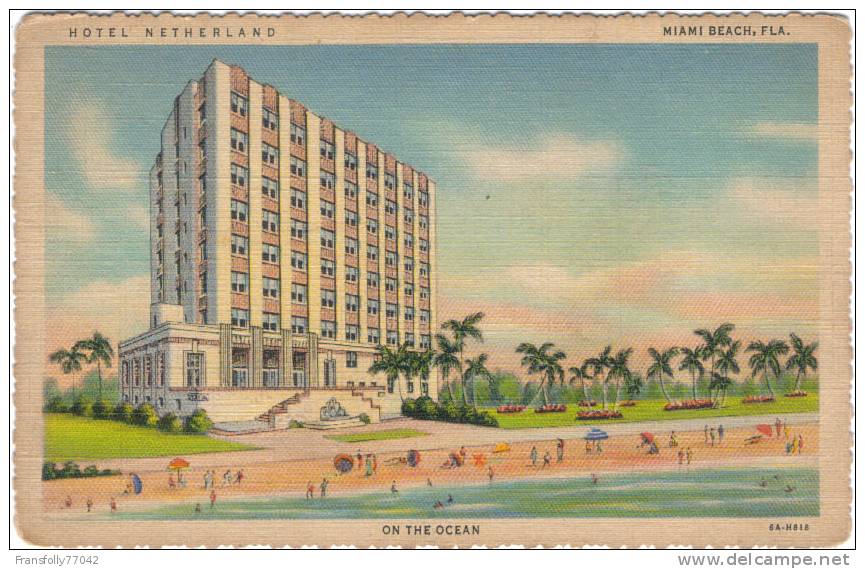 MIAMI BEACH FLORIDA Hotel Netherland ON THE BEACH 1938 - Miami