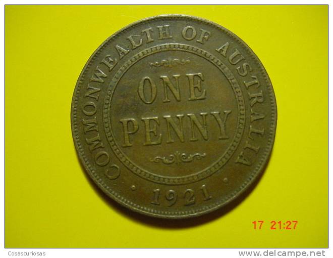 654 AUSTRALIA  ONE PENNY     YEAR 1921   FINE++    OTHERS IN MY STORE - Penny