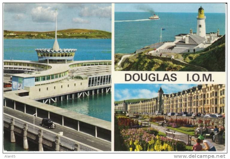 Douglas Isle Of Man IoM, Lighthouse, Dock, Promendade On C1960s Vintage Postcard - Ile De Man