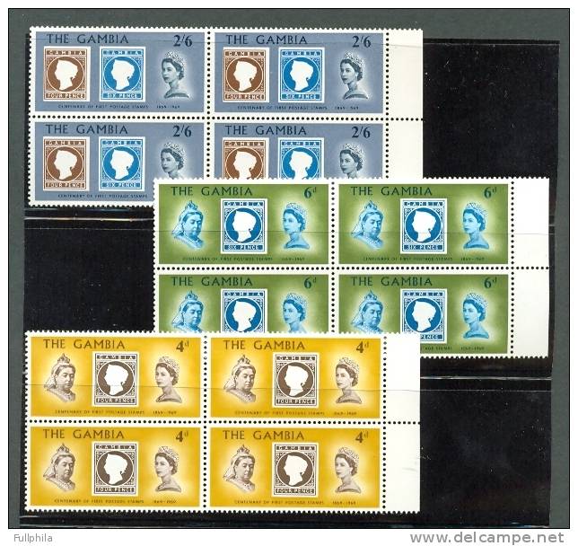 1969 GAMBIA STAMP CENTENARY MICHEL: 233-235 BLOCK OF 4 MNH ** - Gambia (1965-...)