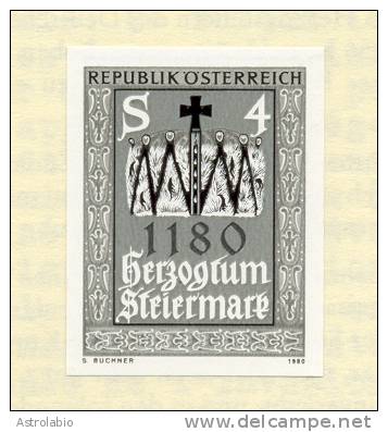 Autriche 1980 " Duché à La Styrie "  épreuve En Noir, Black Proof, Schwarzdruck Auf Blatt. Yvert 1477 - Prove & Ristampe