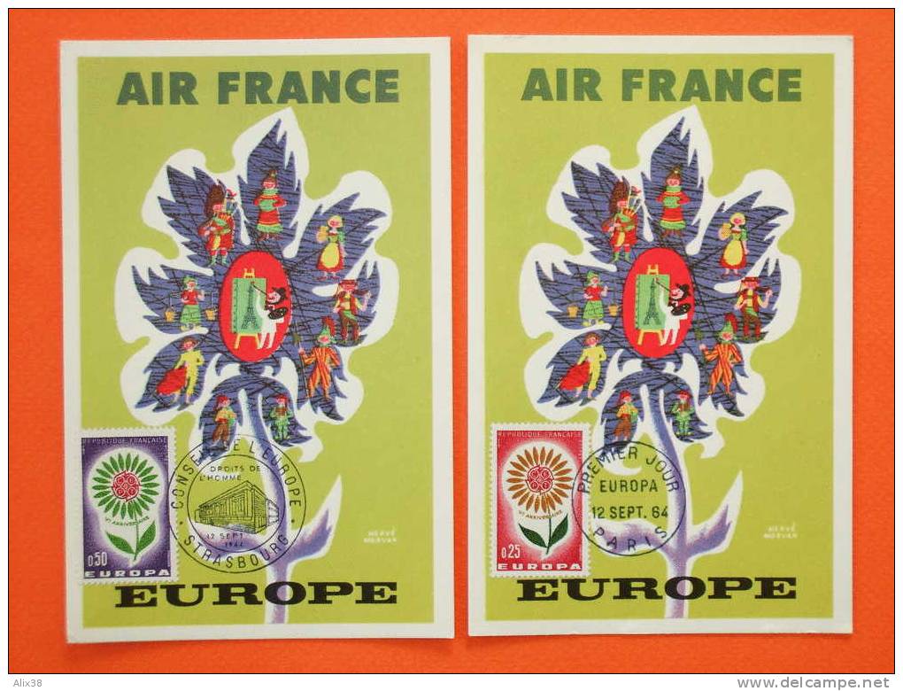 CARTE MAXIMA 1964. Europa N°1430 Et N°1431 Sur 2 Cartes Maxima.  Superbe - 1964