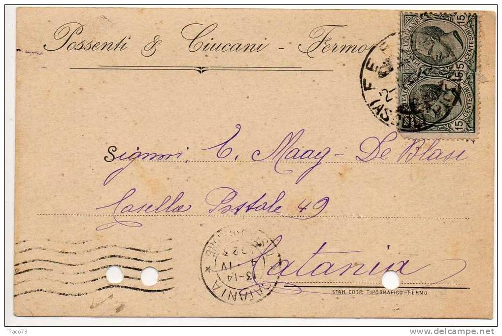 FERMO  30.03.1923 - Card Cartolina " Ditta POSSENTI & CIUCIANI "  Firma -  Cent. 15 X 2 - Publicity