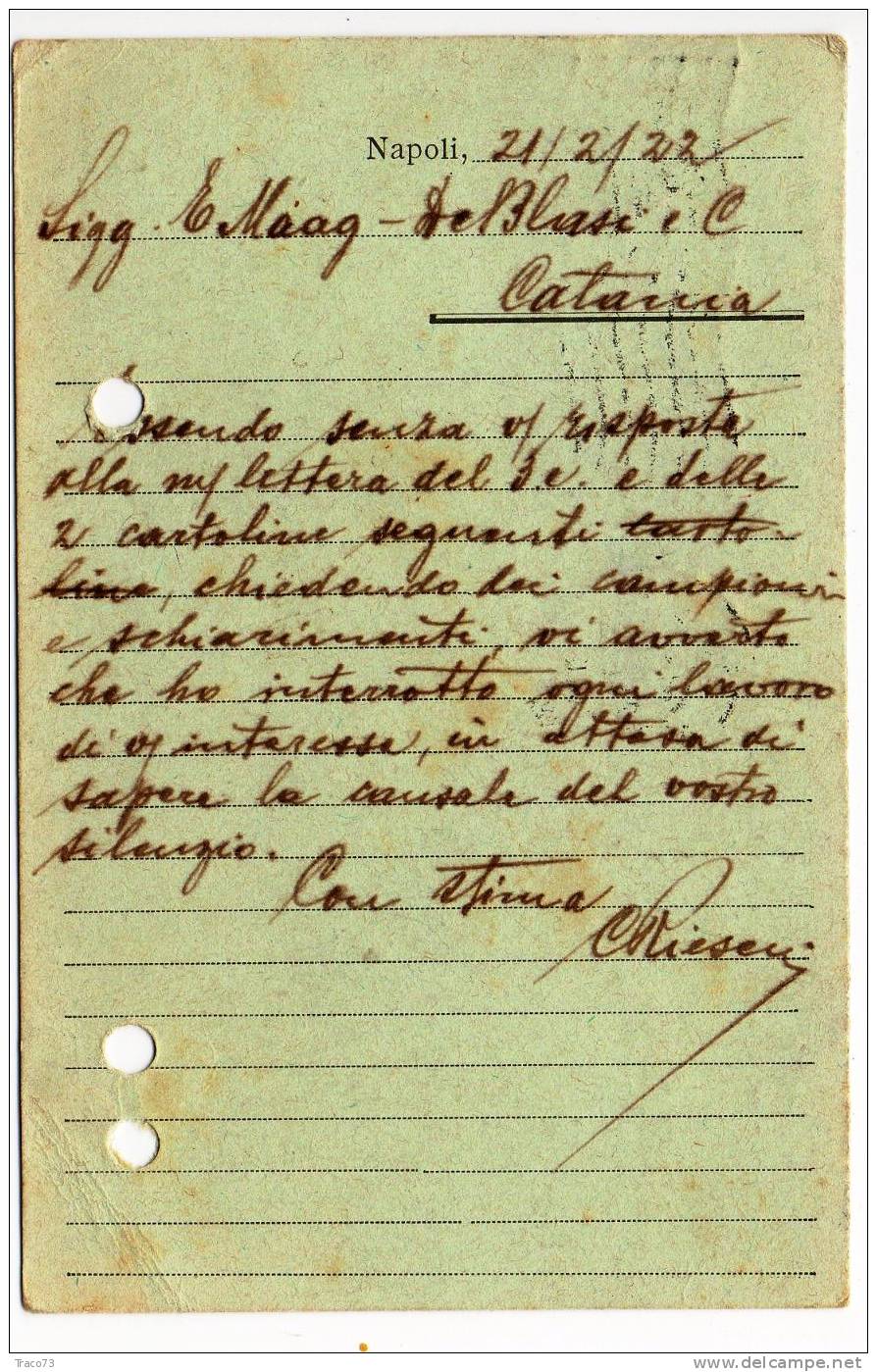 NAPOLI  21.02.1922 - Card Cartolina - "Rappresentanze CARLO RIESEN"  Firma Cent. 25 Isolato - Publicity