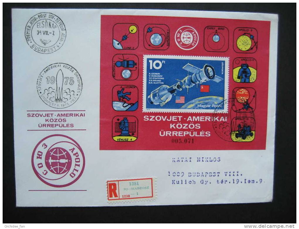 Ungarn 1975, Amerikanisch-sowjetisches Raumfahrtsunternehmen, Apollo-Sojus Block 111A FDC - Europe