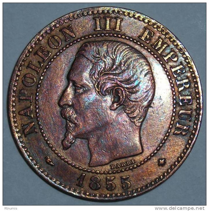 2 Centimes Napoléon III 1855 BB Chien STRASBOURG TTB+ - 2 Centimes