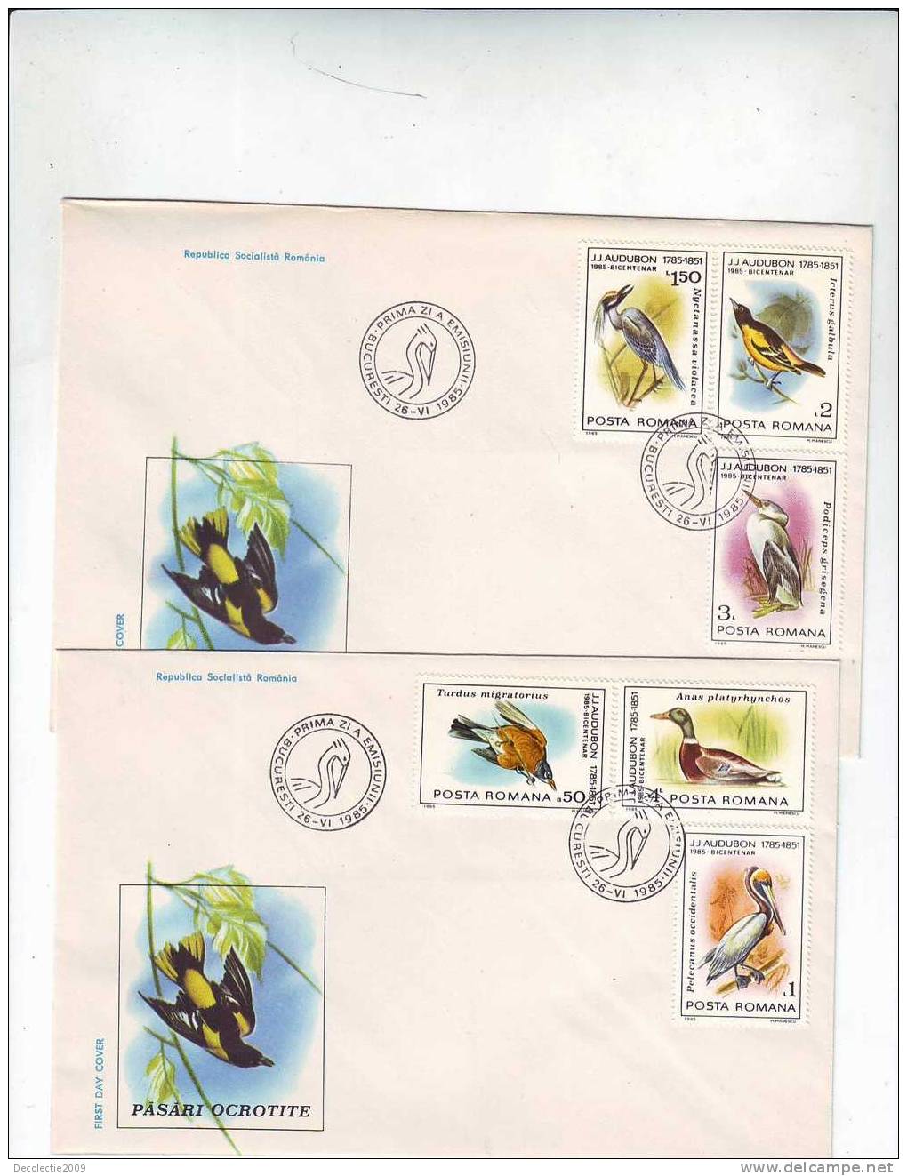 M537 FDC Romania Birds Oiseaux Protected Birds 2 Covers SET With Postmark Cancel 1985 !! - Verzamelingen, Voorwerpen & Reeksen