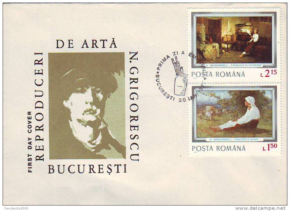 M568 FDC Romania Art Grigorescu Paintings 2  Covers With Postmark Cancel 1977 !! - Impressionismus