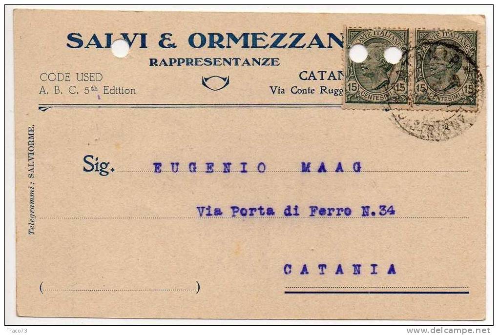 CATANIA  15.01.1921 - Card Cartolina - "Ditta  SALVI & ORMEZZANO "  Firma - Publicity