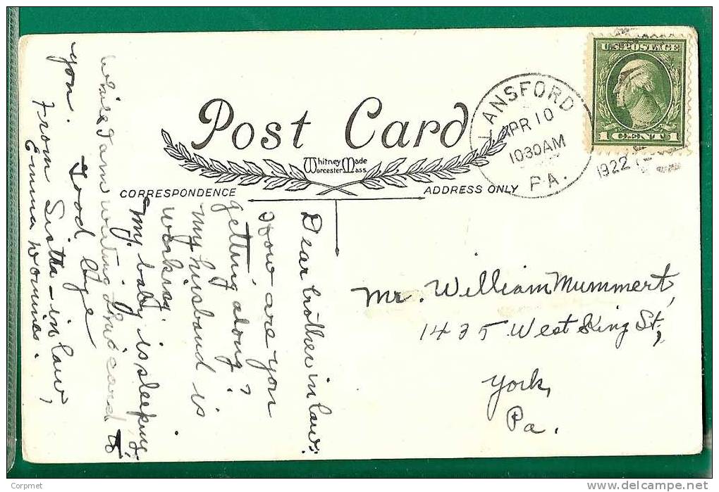 BUTTERFLIES + BEES  On A 1922 Circulated EASTER POSTCARD From LANSFORD, PA To YORK, PA - Mariposas